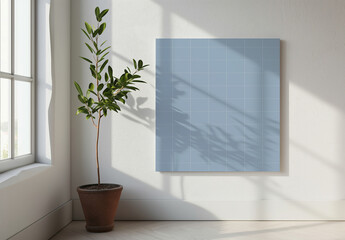 Wall Poster Mockup In Clean Design Room With Plant and Generative ai