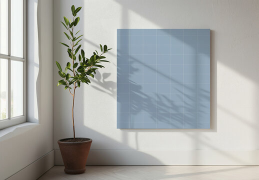 Wall Poster Mockup In Clean Design Room With Plant and Generative ai