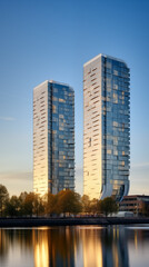 Fototapeta na wymiar Imposing IJ Towers: An Epitome of Modern Architectural Prowess in Amsterdam's Skyline