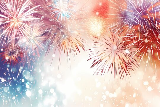 A breathtaking scene featuring a stunning fireworks display on a white background, creating a mesmerizing ambiance for a joyous birthday event.
