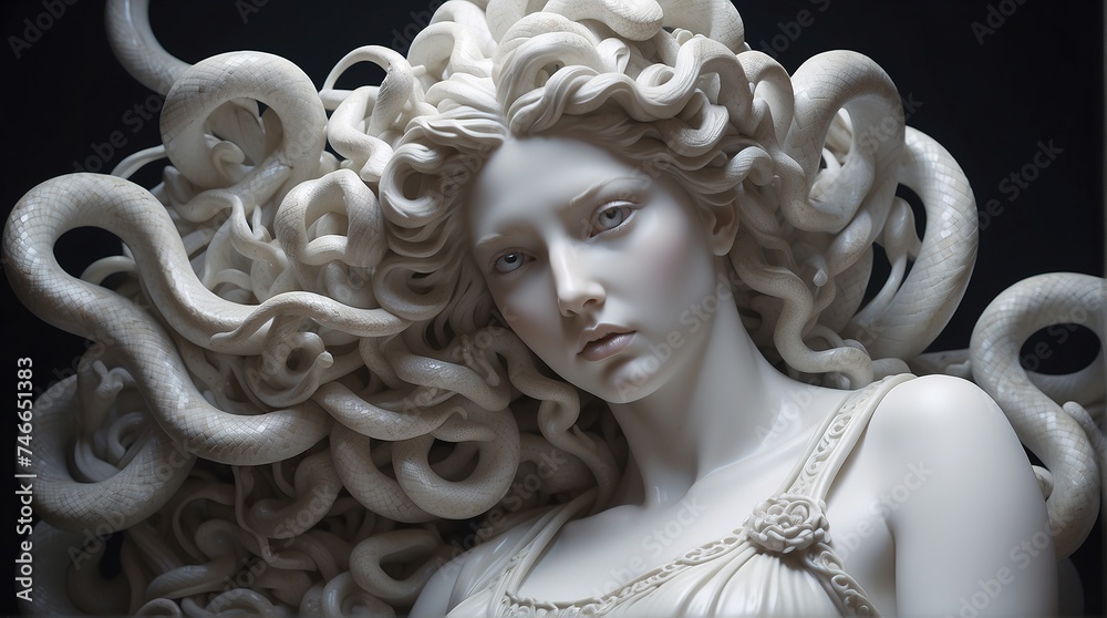 Canvas Prints white marble sculpture of medusa, close up