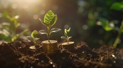 Growing Money Plant On Coins Finance And Investment Concept