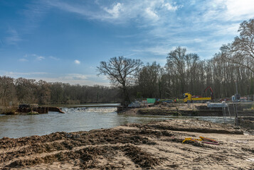 Renaturation work and connection of an oxbow lake, Nidda river in Frankfurt, Germany - 746652163