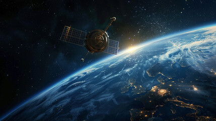 Satellite Orbiting Earth in Space