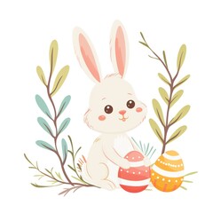 hand-drawn clipart for easter day. cute rabbit and colorful egg design