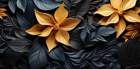 a pattern made of black leaves and a lot of shadows, in the style of luxurious textures, abstraction, photorealistic detailing, flowing forms - obrazy, fototapety, plakaty