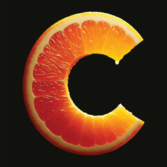 Vitamin C, Letter C made of slice Orange citrus fruits Vector EPS 10 illustration. C shape isolated on background, Orange fruit icon. - obrazy, fototapety, plakaty