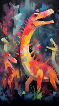 Vibrant abstract dinosaurs in modern artistic Interpretation.