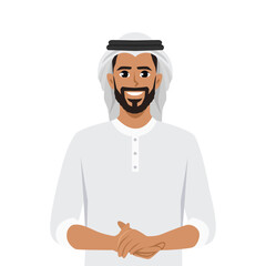 Arab middle east Businessman standing with folded arms pose. Flat vector illustration isolated on white background