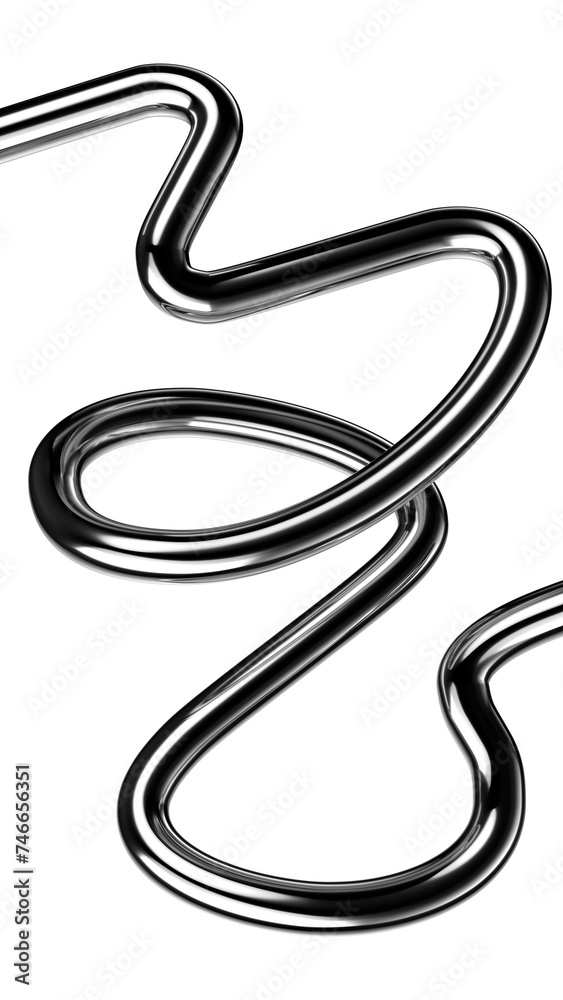 Fototapete metallic squiggle shape isolated. futuristic metal tangled line design element, abstract metal curve