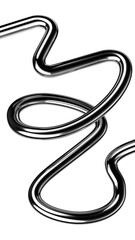 Metallic squiggle shape isolated. Futuristic metal tangled line design element, abstract metal curve 3d rendering