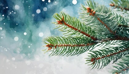 christmas tree branches in watercolor style