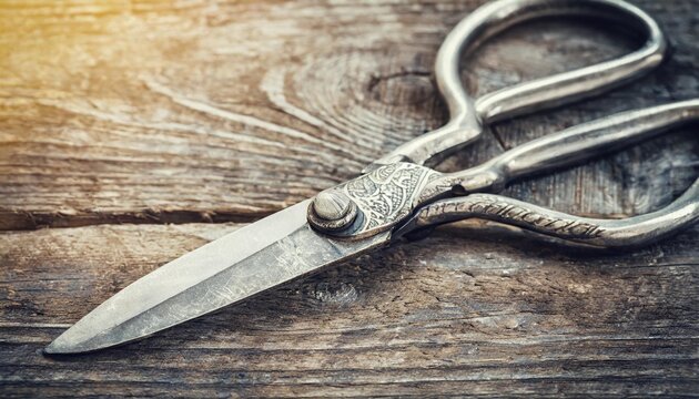 retro styled image of ancient silver open scissors