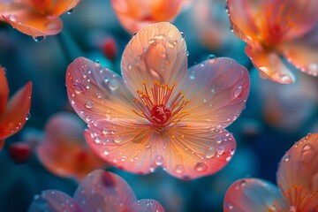 Obraz na płótnie Canvas Morning Dew on Vibrant Blossom: A Close-Up of Natural Beauty