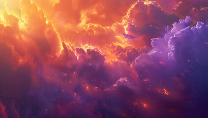an orange and purple nebula in space in the style of 