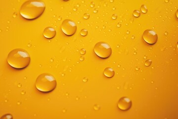 Fototapeta na wymiar Close up of water droplets on a yellow surface, suitable for backgrounds