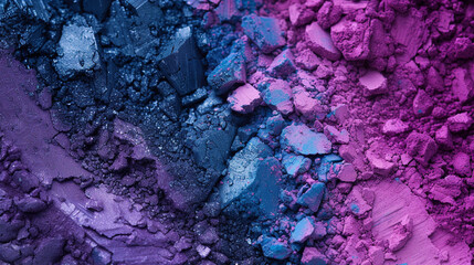Crushed blue violet eyeshadows. Swatches of decorative cosmetics copy space. Make-up concept. Blue purple powder textured background - obrazy, fototapety, plakaty