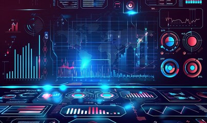 Finance and Money Transaction Technology Concept. Icon Graphic interface showing fintech trade exchange, profit statistics analysis and market analyst service in modern computer application.