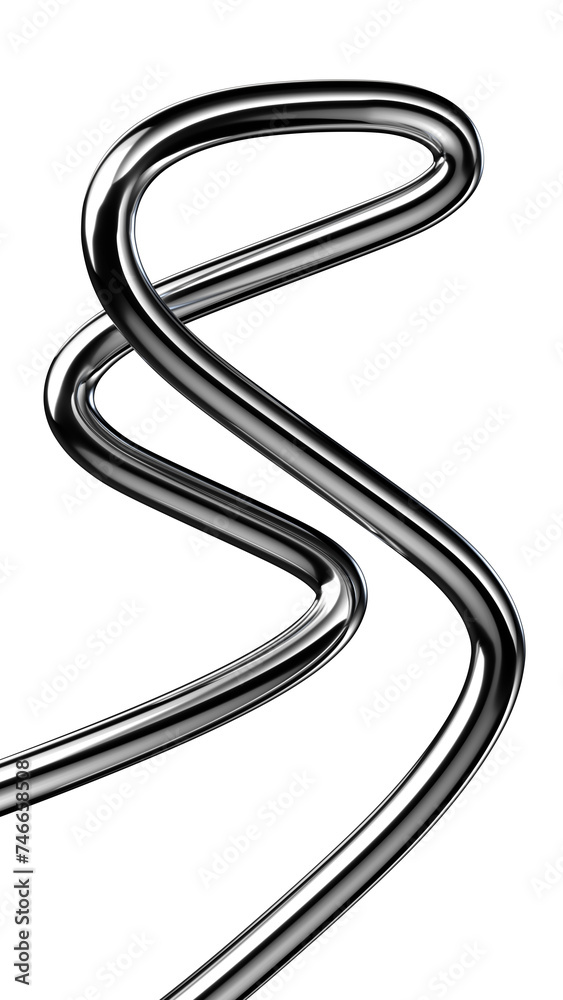 Poster wavy squiggle line shape isolated. futuristic metal curve design element 3d rendering