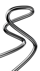 Metallic wriggling line shape isolated. Futuristic metal curve design element, abstract metal wire 3d rendering