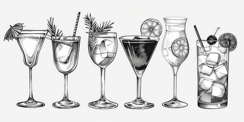 Assorted glasses with different beverages, ideal for menus or party invitations
