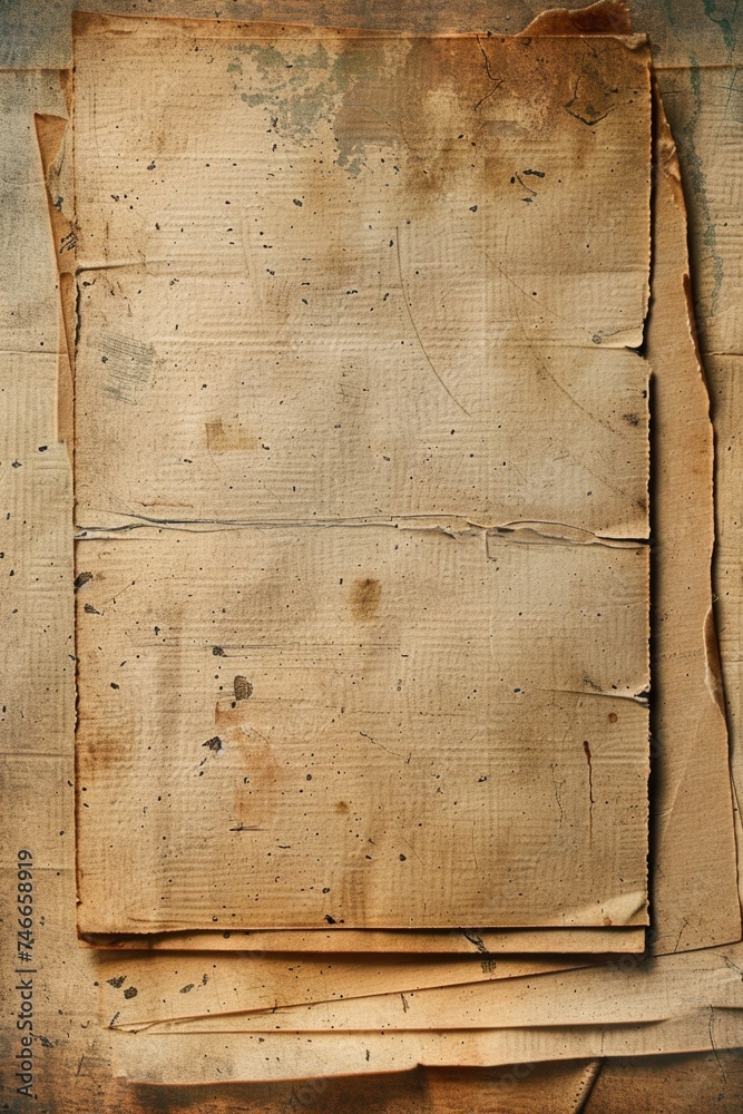 Poster a stack of old papers on a rustic wooden table. perfect for vintage or educational concepts