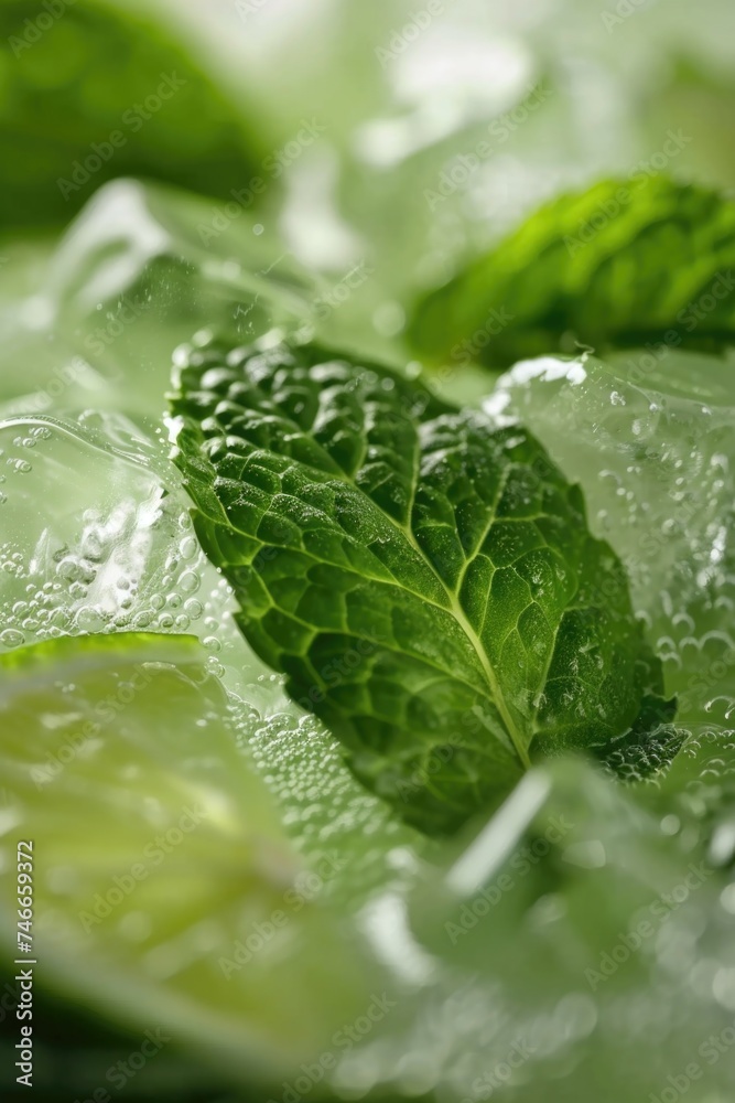 Poster Close up of ice and lime slices, perfect for summer drink concepts