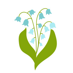 Lily of the valley   isolated on white background. Spring flowers.Simple flat style