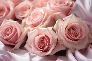 Pink roses arranged on a bed, suitable for romantic themes