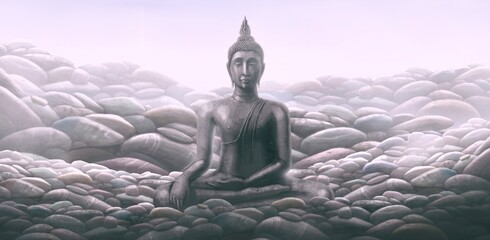 Fototapeta premium Buddha statue illustration. surreal painting. buddhism and religion concept art.