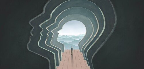 Mind, soul, spiritual and brain concept art. conceptual illustration. surreal painting. human and nature.