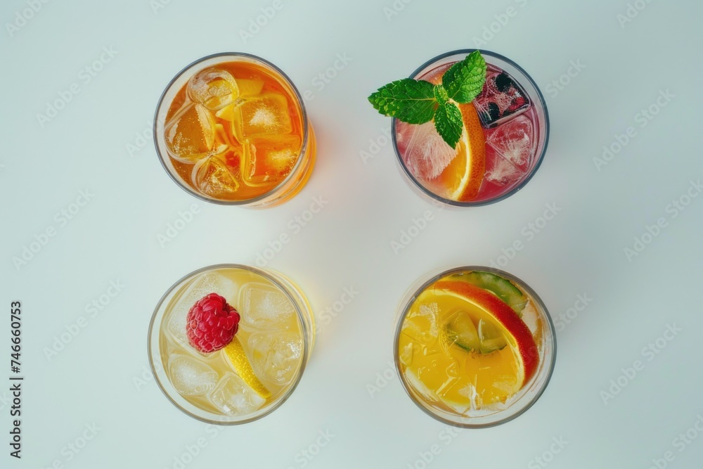 Aufkleber four glasses filled with different types of drinks, suitable for various occasions