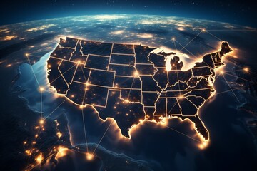 Usa city lights at night resembling night time view from space, nasa elements included