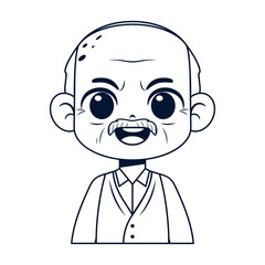 Vector Cute Old Man Bald Avatar Grandfather Illustration Isolated
