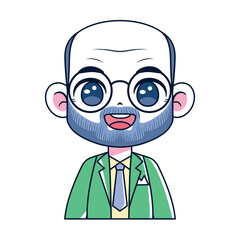 Vector Cute Old Man Beard Glasses Avatar Grandfather Illustration Isolated