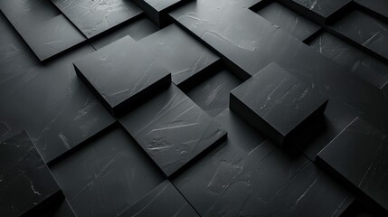 Close-up of a dark textured 3D geometric wall pattern with dramatic lighting and shadows. - obrazy, fototapety, plakaty