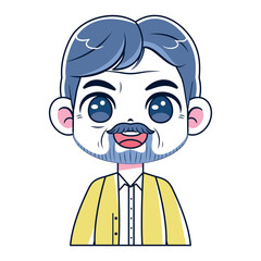 Vector Cute Old Man Beard Avatar Grandfather Illustration Isolated