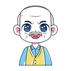 Vector Cute Old Man Bald Avatar Grandfather Illustration Isolated