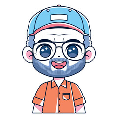 Vector Cute Old Man Beard Glasses Avatar Grandfather Illustration Isolated