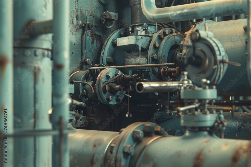 Aufkleber detailed view of a machine in a factory. suitable for industrial concepts