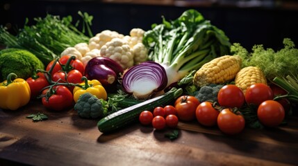 Assorted fresh vegetables displayed on a table, perfect for food and nutrition concepts