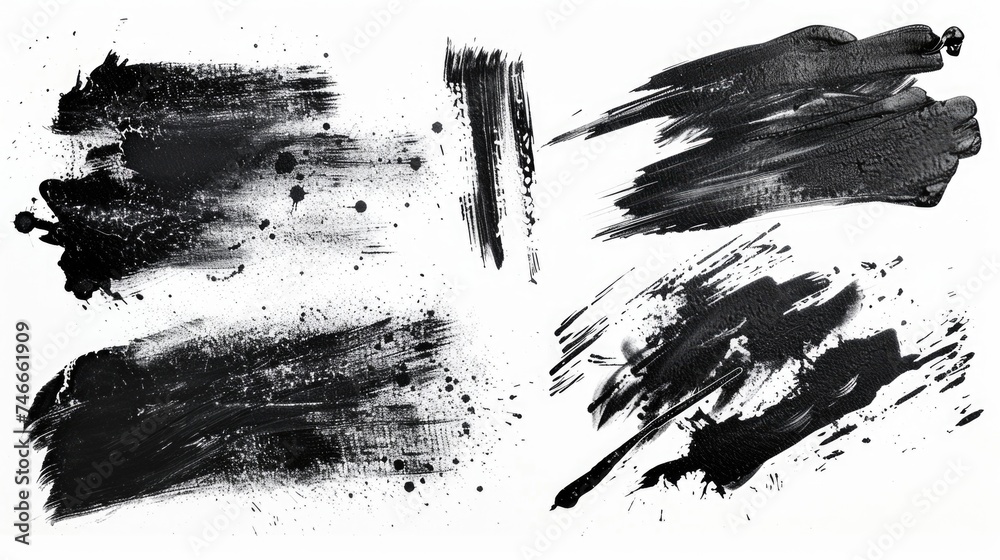 Poster four unique black paint strokes, versatile for various design projects