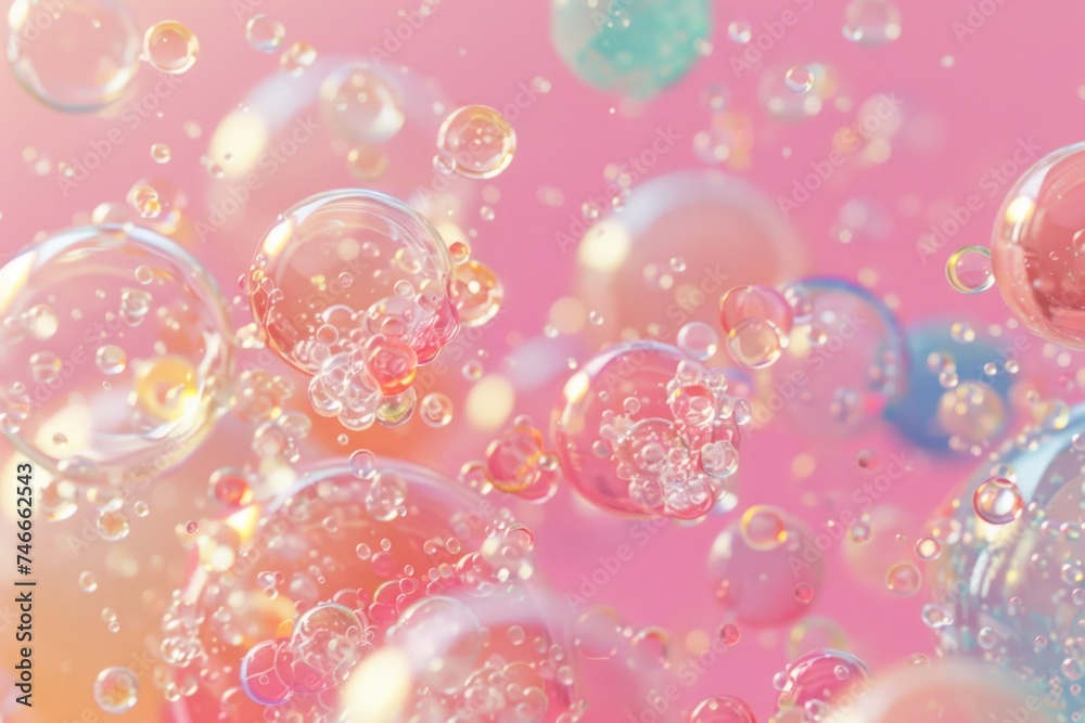 Poster bubbles floating on a pink surface, ideal for backgrounds and textures