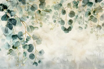 eucalyptus and green plants border background Generative AI