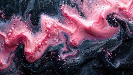 Liquid Dreamscape: Black and pink paint dance in a swirling vortex, ideal for abstract and psychedelic art. - obrazy, fototapety, plakaty