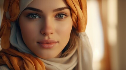 A woman wearing a headscarf and a scarf. Suitable for fashion and lifestyle concepts