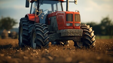 Obraz premium A red tractor parked in a field, suitable for agricultural concepts