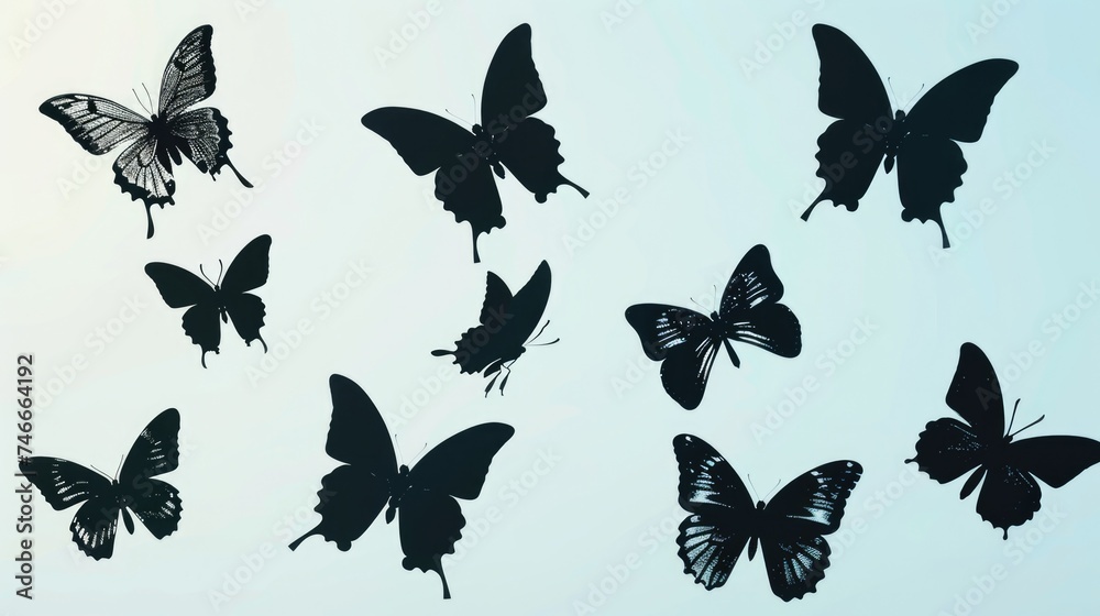 Poster A group of butterflies flying in the sky. Suitable for nature and wildlife concepts