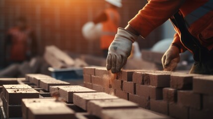 Man working with bricks, suitable for construction industry projects