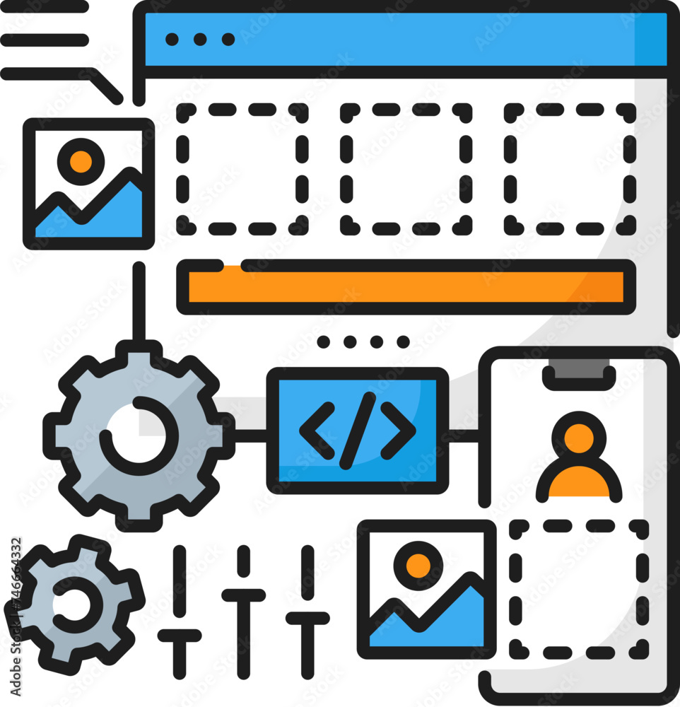 Leinwandbilder ui and ux designer, web development color line icon. it specialist, career and job vacancy isolated 